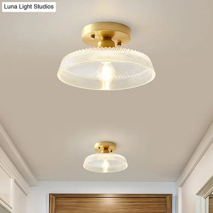 Industrial Semi Flush Ceiling Light with Clear Textured Glass Shade