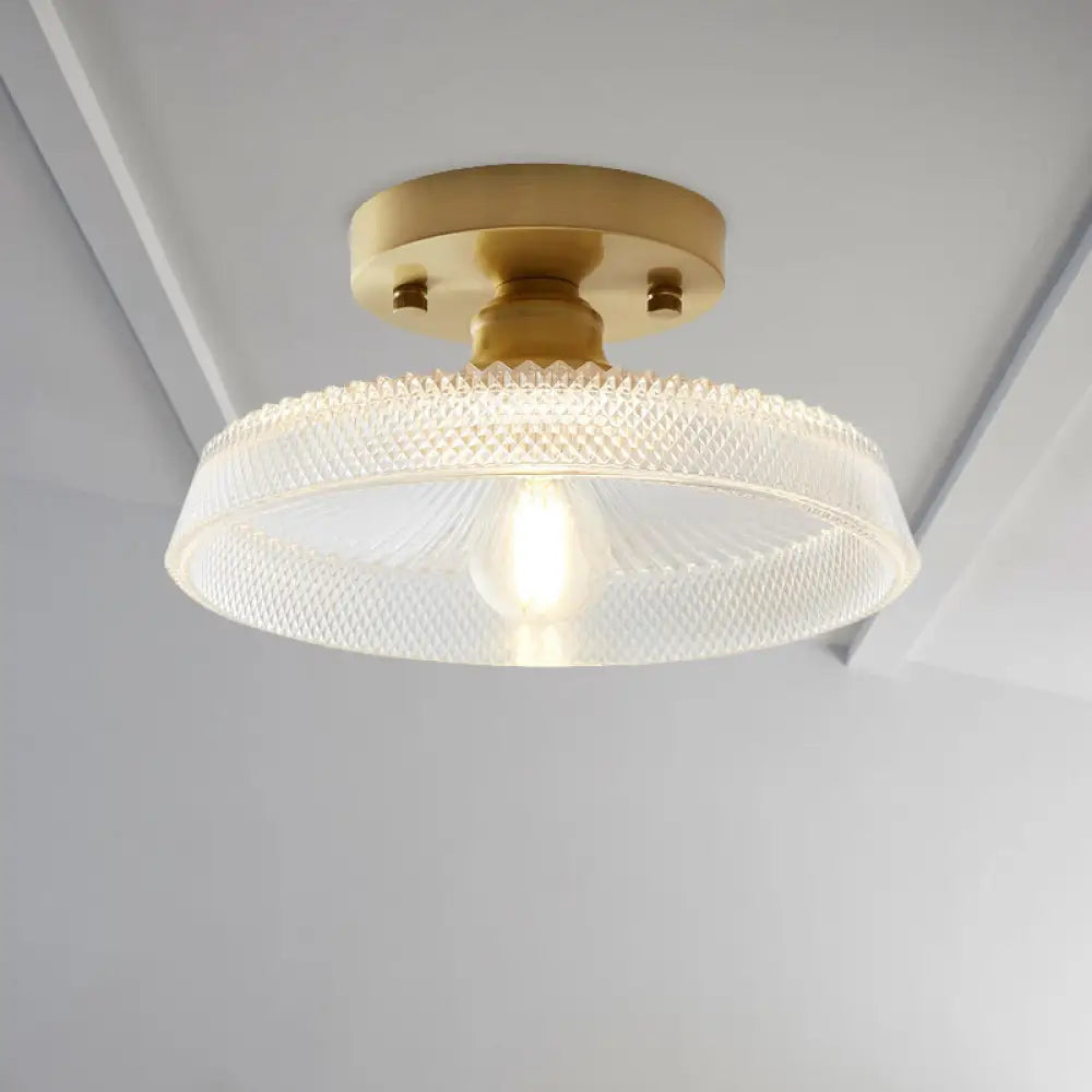 Industrial Semi Flush Ceiling Light with Clear Textured Glass Shade