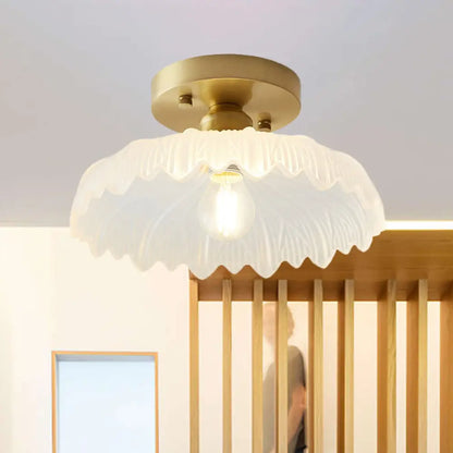 Industrial Semi Flush Ceiling Light with Clear Textured Glass Shade