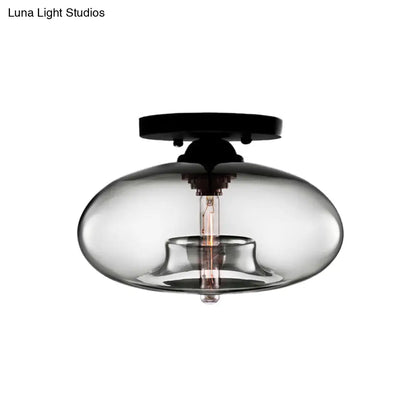 DecorBites™ DecorBites™ Industrial Semi Flush Ceiling Light with Oval Red/Brown/Blue Glass Shade - Black Finish, Ideal for Living Room