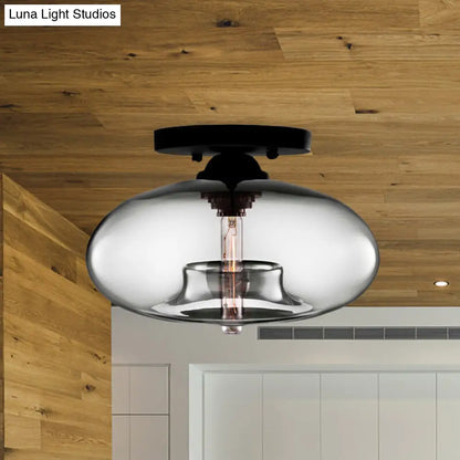 DecorBites™ DecorBites™ Industrial Semi Flush Ceiling Light with Oval Red/Brown/Blue Glass Shade - Black Finish, Ideal for Living Room