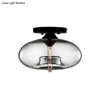 DecorBites™ DecorBites™ Industrial Semi Flush Ceiling Light with Oval Red/Brown/Blue Glass Shade - Black Finish, Ideal for Living Room
