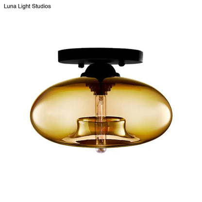 DecorBites™ DecorBites™ Industrial Semi Flush Ceiling Light with Oval Red/Brown/Blue Glass Shade - Black Finish, Ideal for Living Room