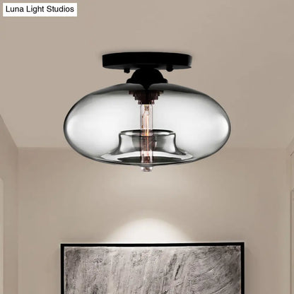 DecorBites™ DecorBites™ Industrial Semi Flush Ceiling Light with Oval Red/Brown/Blue Glass Shade - Black Finish, Ideal for Living Room