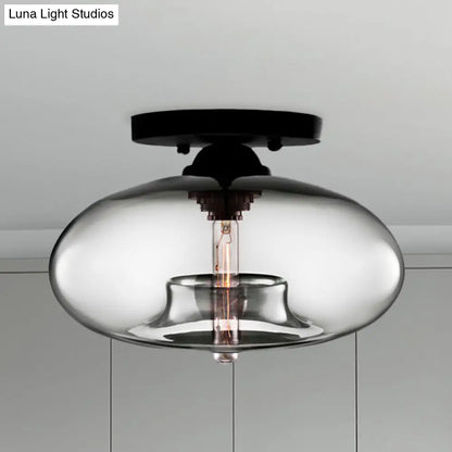 DecorBites™ DecorBites™ Industrial Semi Flush Ceiling Light with Oval Red/Brown/Blue Glass Shade - Black Finish, Ideal for Living Room