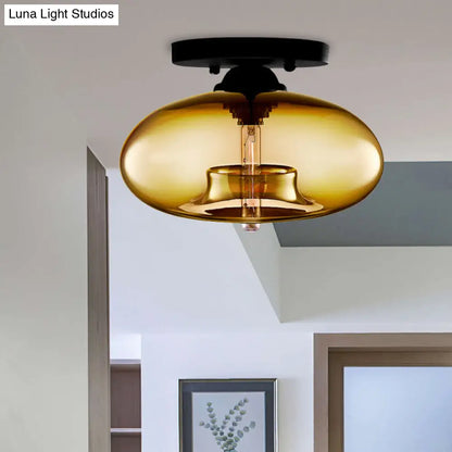 DecorBites™ DecorBites™ Industrial Semi Flush Ceiling Light with Oval Red/Brown/Blue Glass Shade - Black Finish, Ideal for Living Room