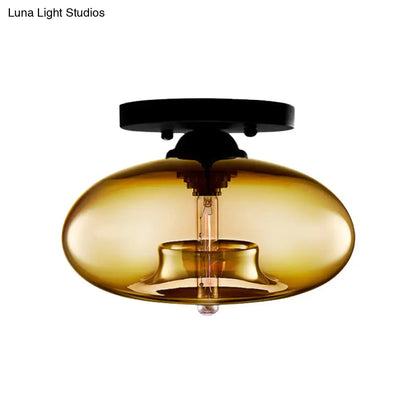 DecorBites™ DecorBites™ Industrial Semi Flush Ceiling Light with Oval Red/Brown/Blue Glass Shade - Black Finish, Ideal for Living Room