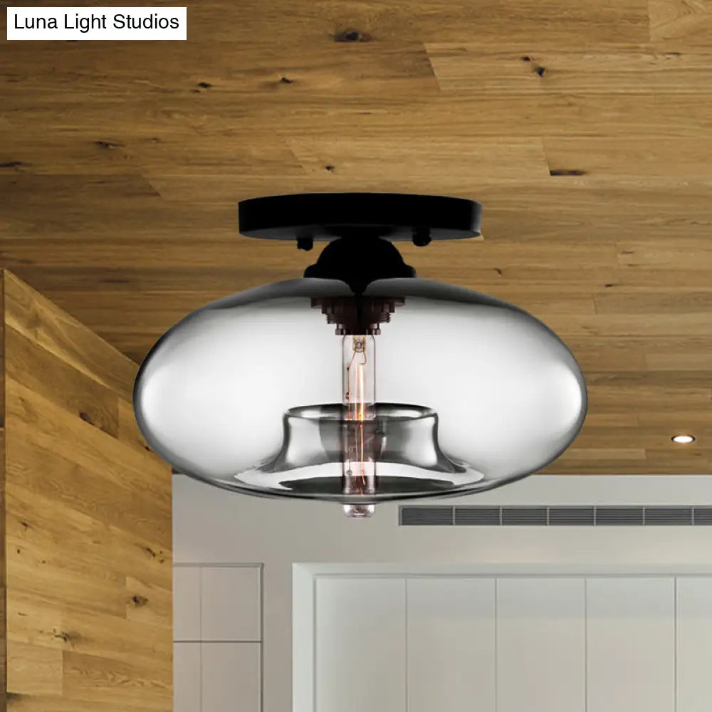 DecorBites™ DecorBites™ Industrial Semi Flush Ceiling Light with Oval Red/Brown/Blue Glass Shade - Black Finish, Ideal for Living Room