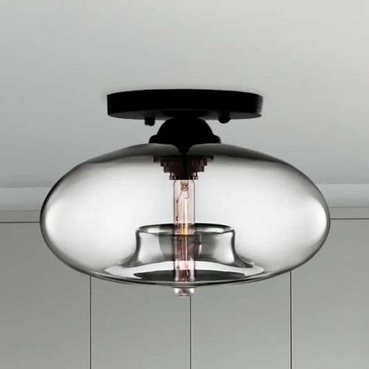 DecorBites™ DecorBites™ Industrial Semi Flush Ceiling Light with Oval Red/Brown/Blue Glass Shade - Black Finish, Ideal for Living Room