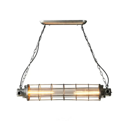 DecorBites™ Industrial Silver Metal Pendant Light with LED, Clear Glass Shade - Cylindrical Wire Cage Design