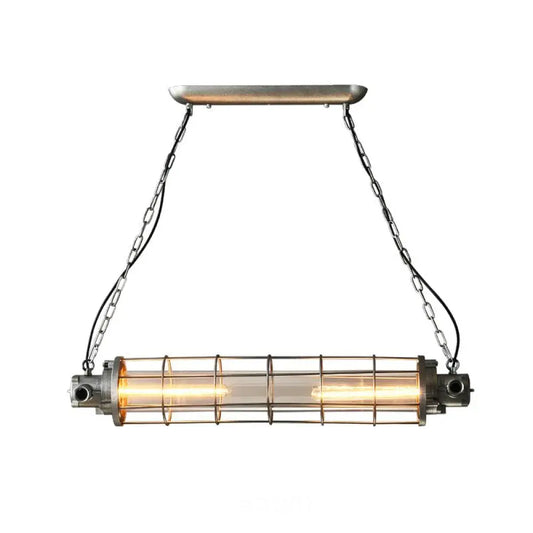 DecorBites™ Industrial Silver Metal Pendant Light with LED, Clear Glass Shade - Cylindrical Wire Cage Design