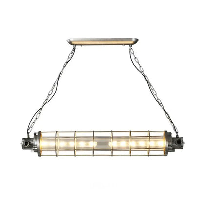 DecorBites™ Industrial Silver Metal Pendant Light with LED, Clear Glass Shade - Cylindrical Wire Cage Design