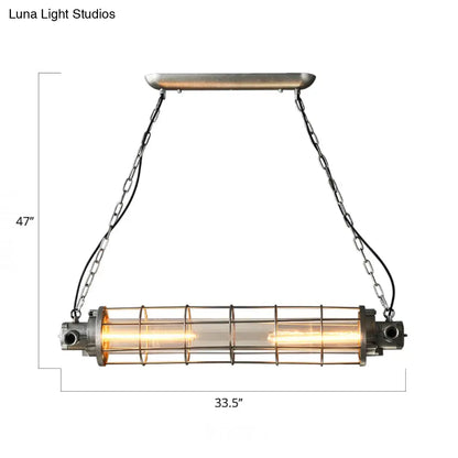 DecorBites™ Industrial Silver Metal Pendant Light with LED, Clear Glass Shade - Cylindrical Wire Cage Design