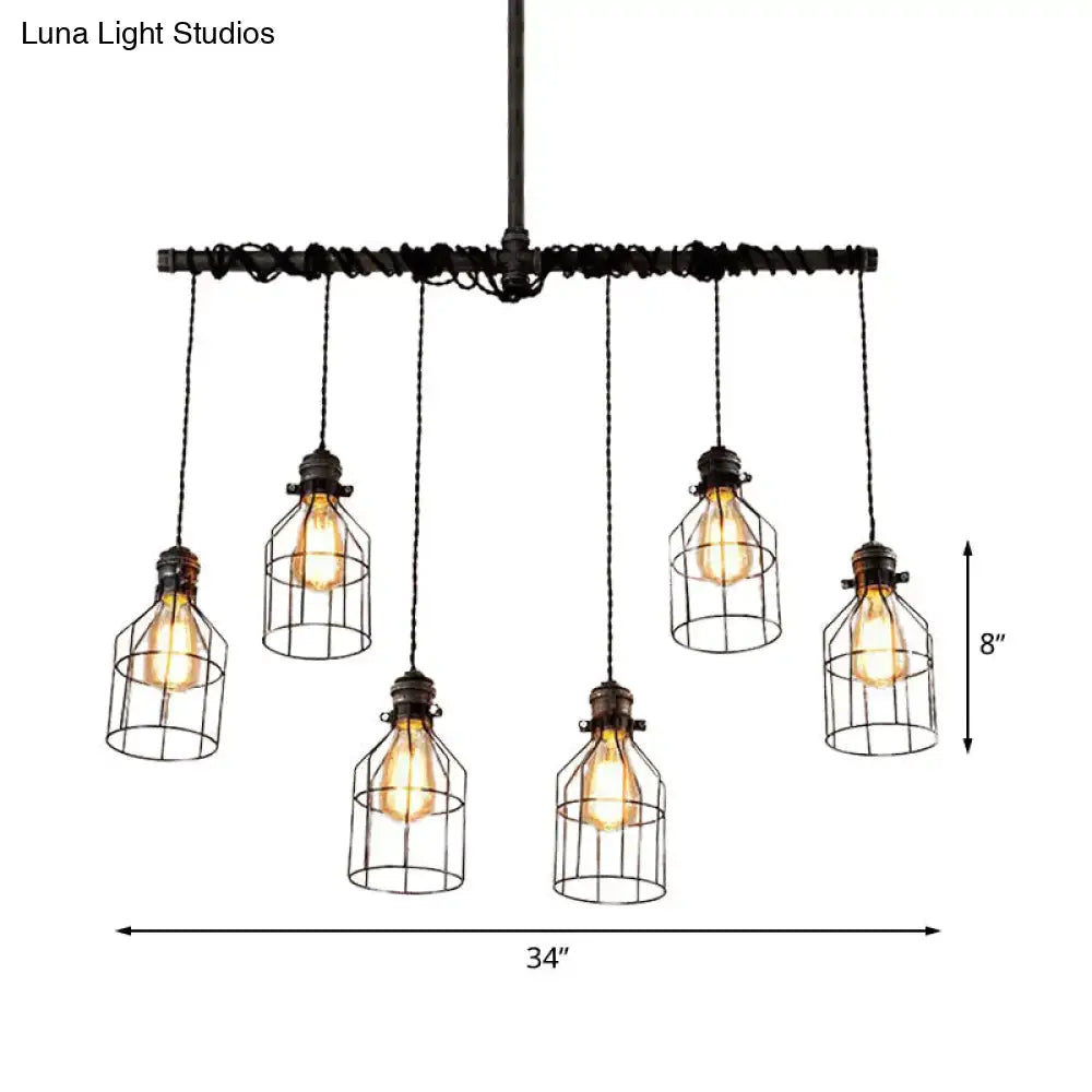 Decorbites aged silver industrial cage iron pendant light with five hanging lamps suitable for 220v-240v 110v-120v use