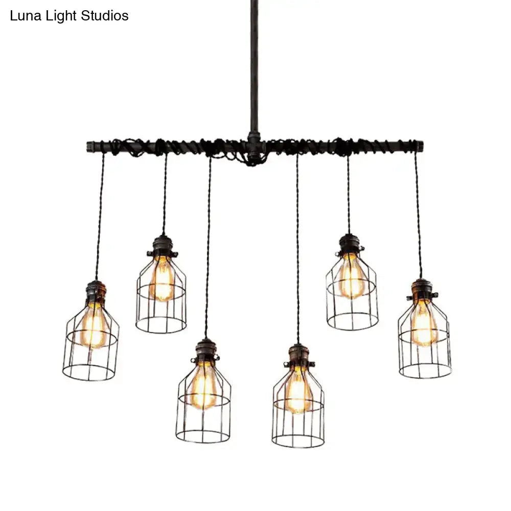 Industrial cage iron pendant light in aged silver with five hanging wire cage lamps for island lighting 220v-240v 110v-120v