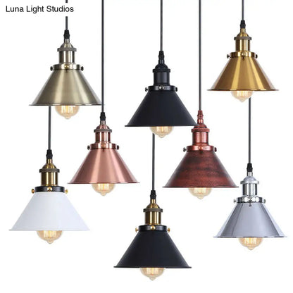 Industrial Single-Bulb Cone Pendant Light in Black/Copper/Rust with Rolled Trim and Cord Grip