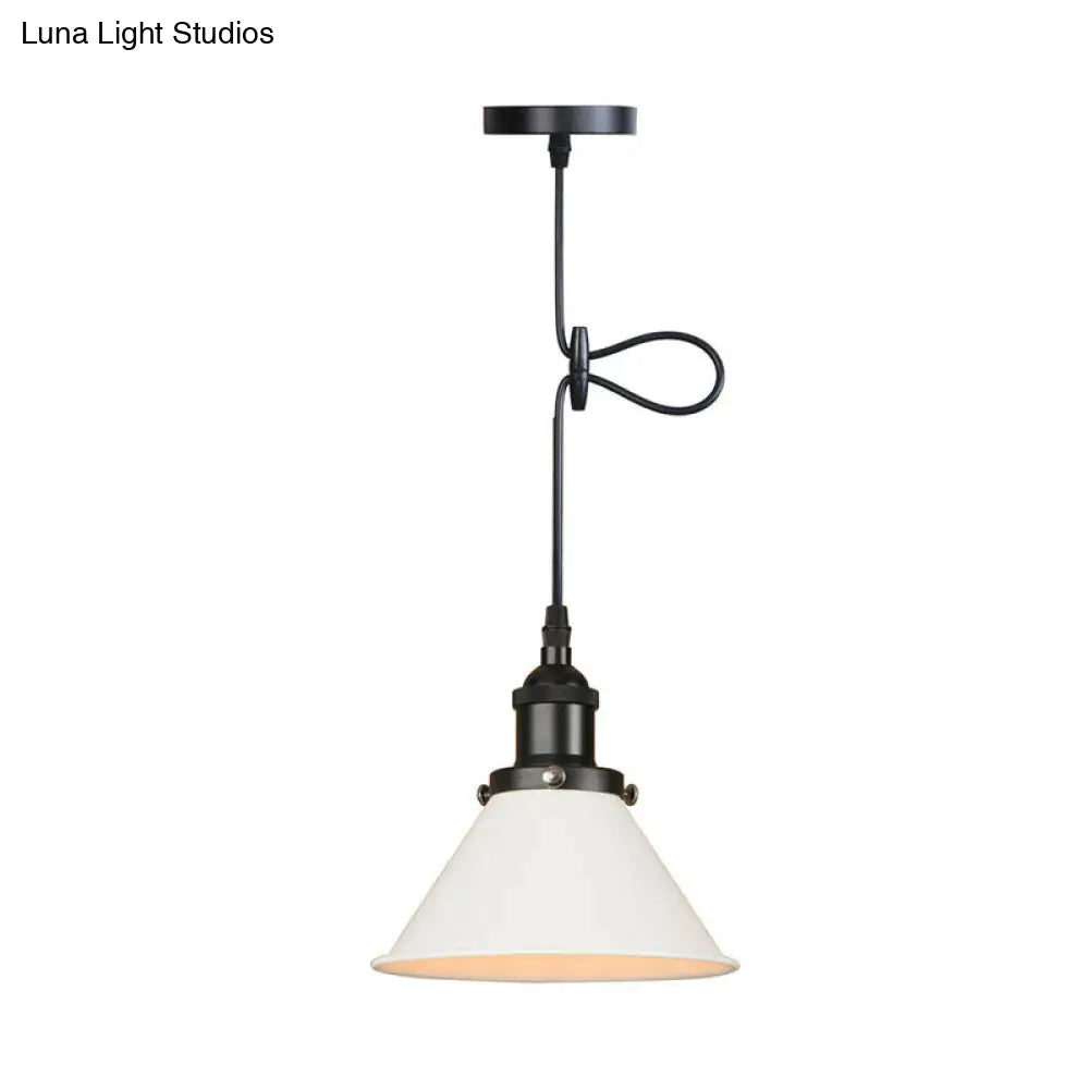 Industrial Single-Bulb Cone Pendant Light in Black/Copper/Rust with Rolled Trim and Cord Grip