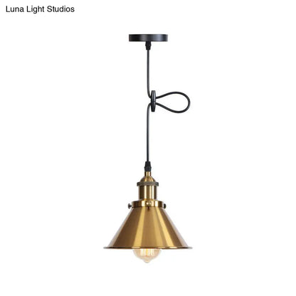 Industrial Single-Bulb Cone Pendant Light in Black/Copper/Rust with Rolled Trim and Cord Grip