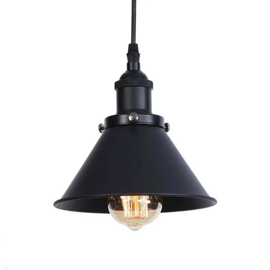 Industrial Single-Bulb Cone Pendant Light in Black/Copper/Rust with Rolled Trim and Cord Grip