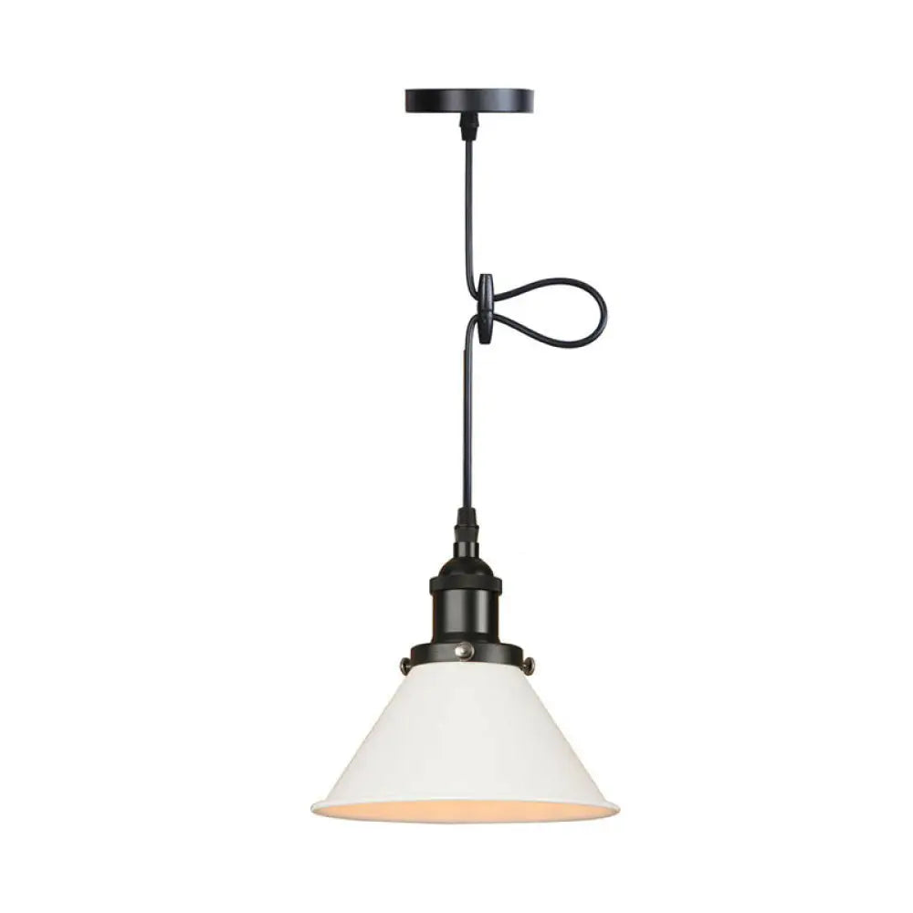 Industrial Single-Bulb Cone Pendant Light in Black/Copper/Rust with Rolled Trim and Cord Grip