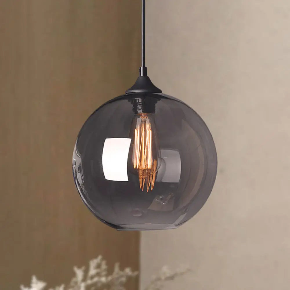 Industrial Single Light Globe Pendant - Clear Glass Hanging Lamp in Grey/Brown (8"/10"/12" Wide)