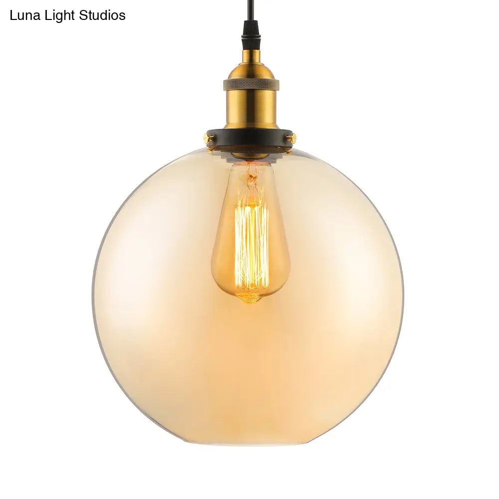 Industrial Single Light Globe Pendant - Clear Glass Hanging Lamp in Grey/Brown (8"/10"/12" Wide)