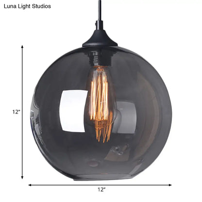 Industrial Single Light Globe Pendant - Clear Glass Hanging Lamp in Grey/Brown (8"/10"/12" Wide)