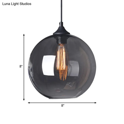 Industrial Single Light Globe Pendant - Clear Glass Hanging Lamp in Grey/Brown (8"/10"/12" Wide)