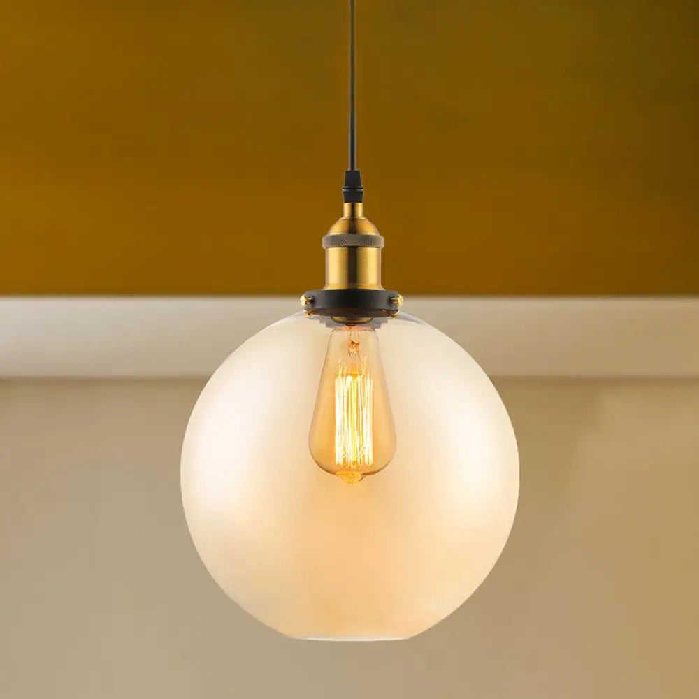 Industrial Single Light Globe Pendant - Clear Glass Hanging Lamp in Grey/Brown (8"/10"/12" Wide)