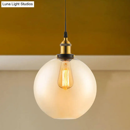 Industrial Single Light Globe Pendant - Clear Glass Hanging Lamp in Grey/Brown (8"/10"/12" Wide)