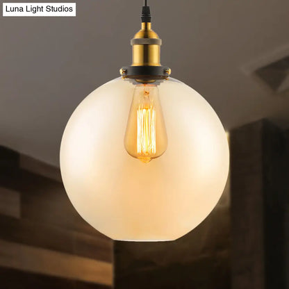 Industrial Single Light Globe Pendant - Clear Glass Hanging Lamp in Grey/Brown (8"/10"/12" Wide)