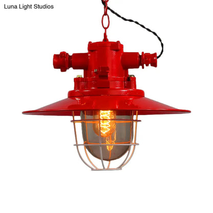 Industrial Single-Light Hanging Ceiling Pendant with Clear Glass Cone Shade in White/Red/Rust Tones