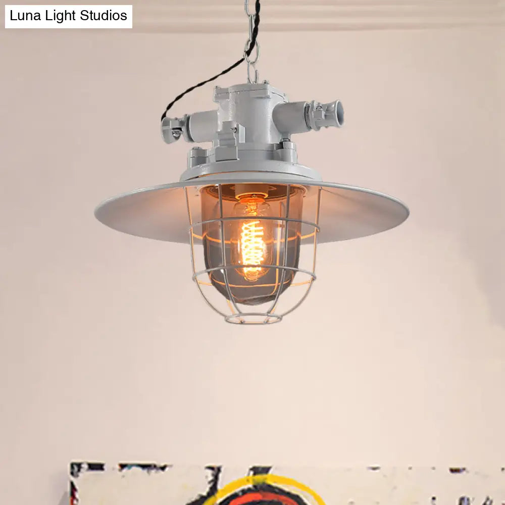 Industrial Single-Light Hanging Ceiling Pendant with Clear Glass Cone Shade in White/Red/Rust Tones