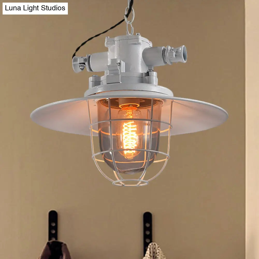 Industrial Single-Light Hanging Ceiling Pendant with Clear Glass Cone Shade in White/Red/Rust Tones