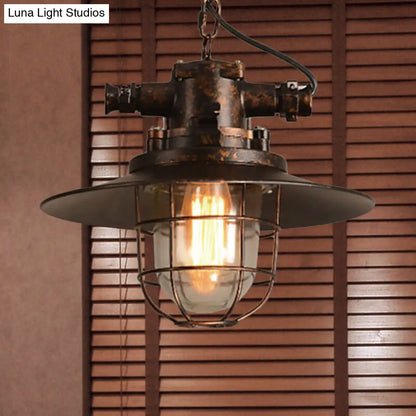 Industrial Single-Light Hanging Ceiling Pendant with Clear Glass Cone Shade in White/Red/Rust Tones