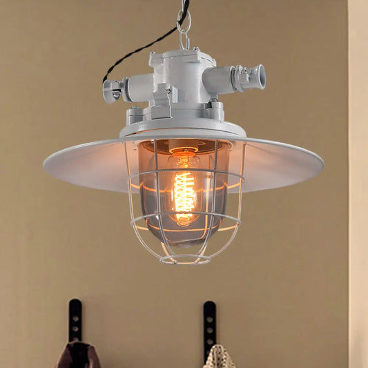 Industrial Single-Light Hanging Ceiling Pendant with Clear Glass Cone Shade in White/Red/Rust Tones