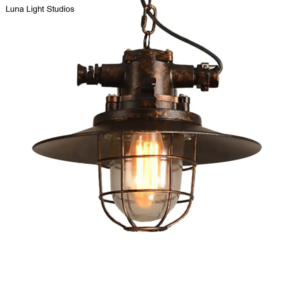 Industrial Single-Light Hanging Ceiling Pendant with Clear Glass Cone Shade in White/Red/Rust Tones