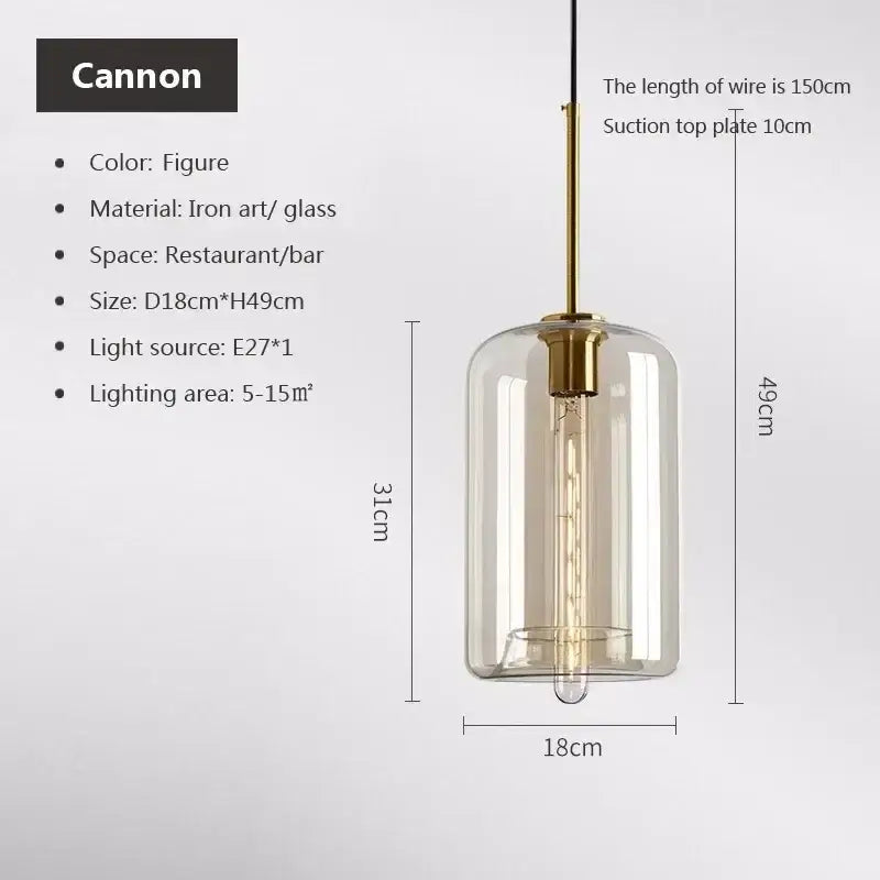 Cannon brand industrial glass pendant light with clear cylinder and brass iron frame for dining room decorbites industrial glass