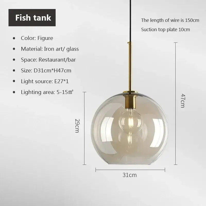 A modern industrial glass pendant light with smoked spherical glass and brass iron fixture for dining room decorbites industrial glass