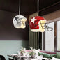 Industrial Soccer Helmet Pendant Light in Red/White for Restaurants