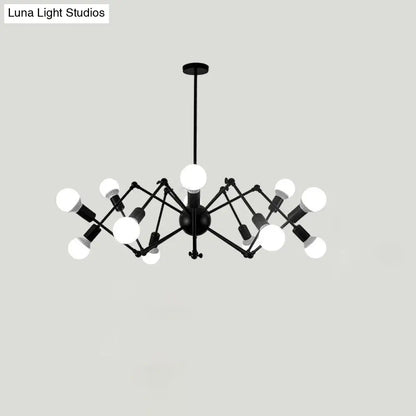 Industrial Spider Chandelier with Open Bulb Design for Clothing Shops