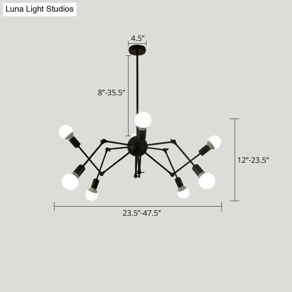 Industrial Spider Chandelier with Open Bulb Design for Clothing Shops