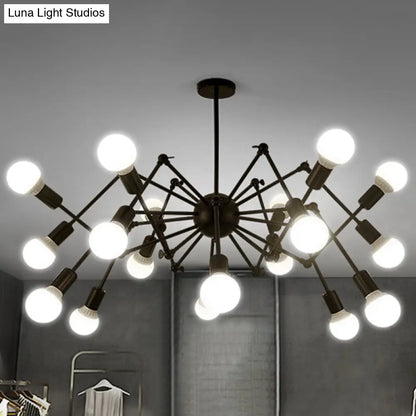 Industrial Spider Chandelier with Open Bulb Design for Clothing Shops