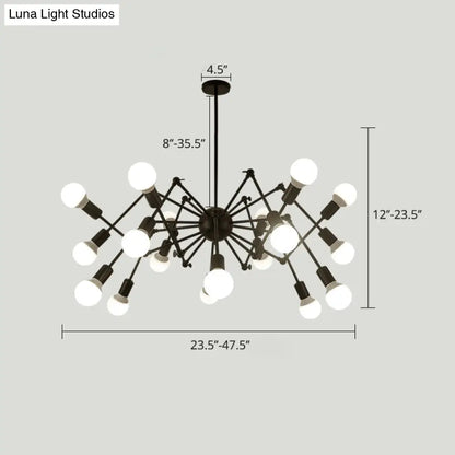 Industrial Spider Chandelier with Open Bulb Design for Clothing Shops