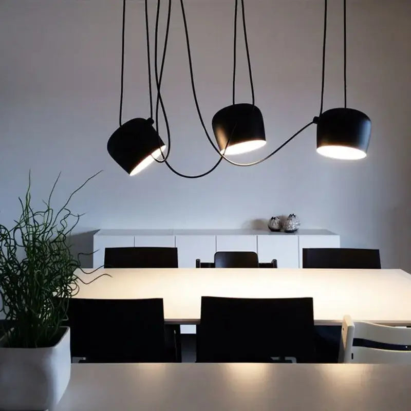 Black cylindrical pendant lamp with curved cords from decorbites industrial spider pendant for living room decor