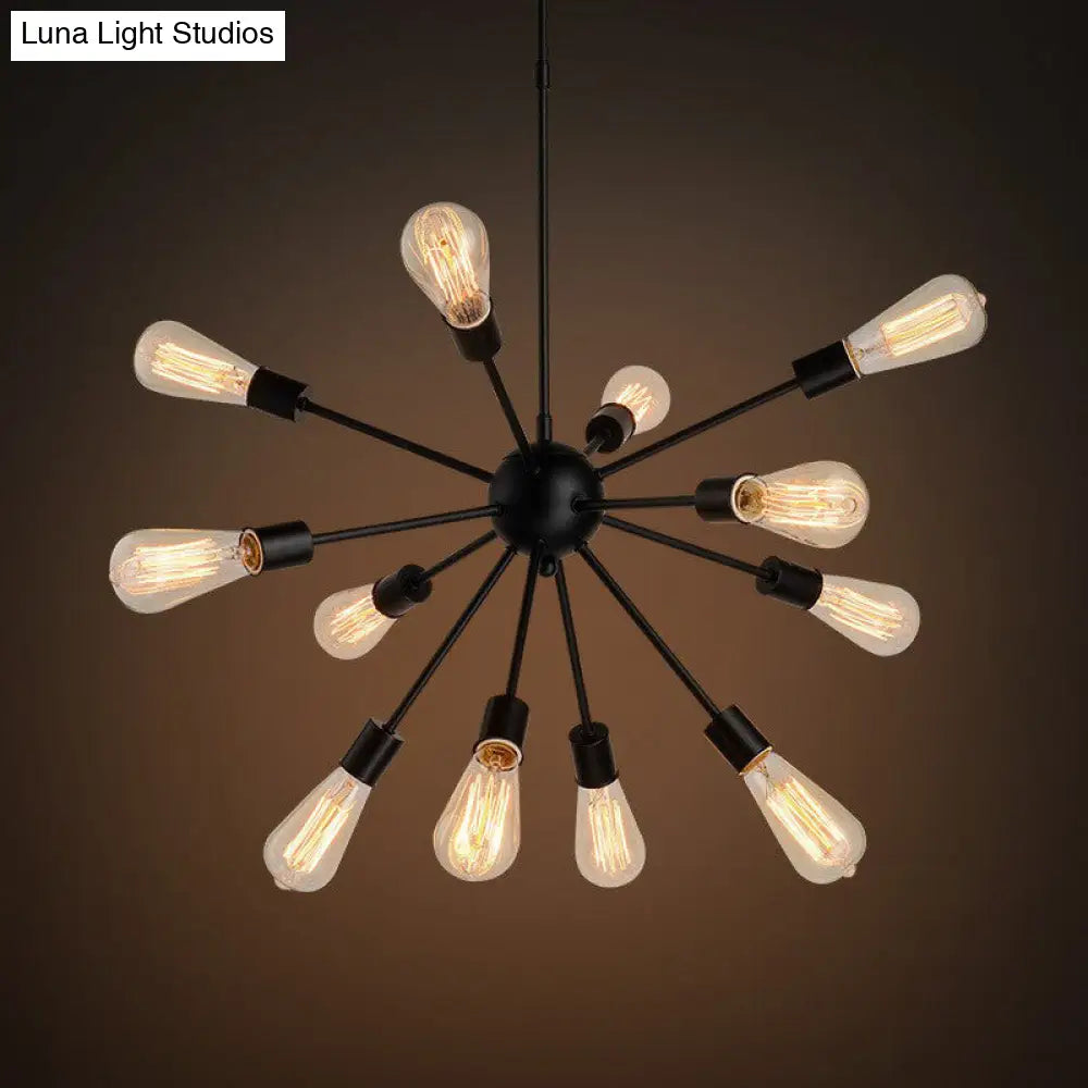 Industrial Sputnik Bar Chandelier with Black Metal Finish