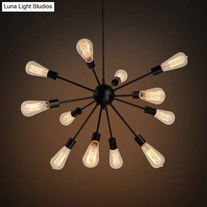 Industrial Sputnik Bar Chandelier with Black Metal Finish