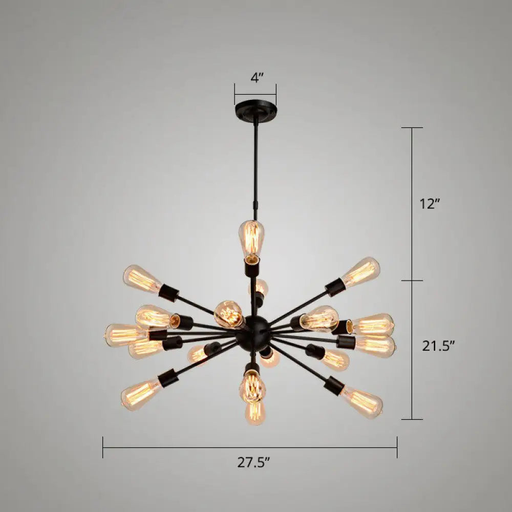 Industrial Sputnik Bar Chandelier with Black Metal Finish