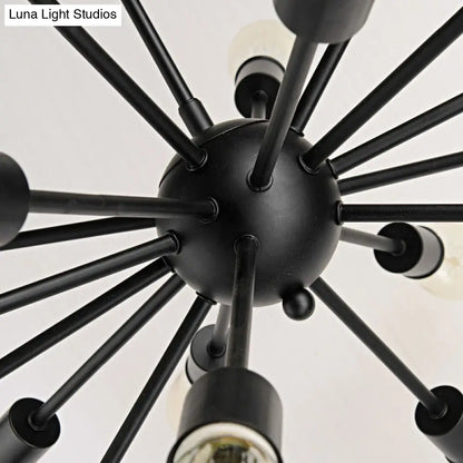 Industrial Sputnik Bar Chandelier with Black Metal Finish