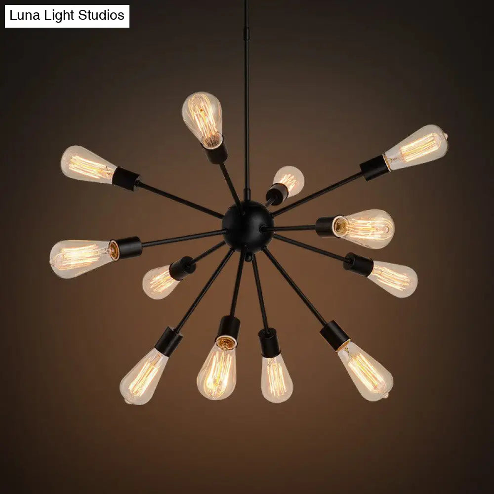 Industrial Sputnik Bar Chandelier with Black Metal Finish